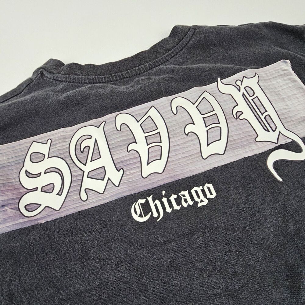 SAVVY Chicago T Shirt XL Faded Black Oversized Graphic Streetwear Tee